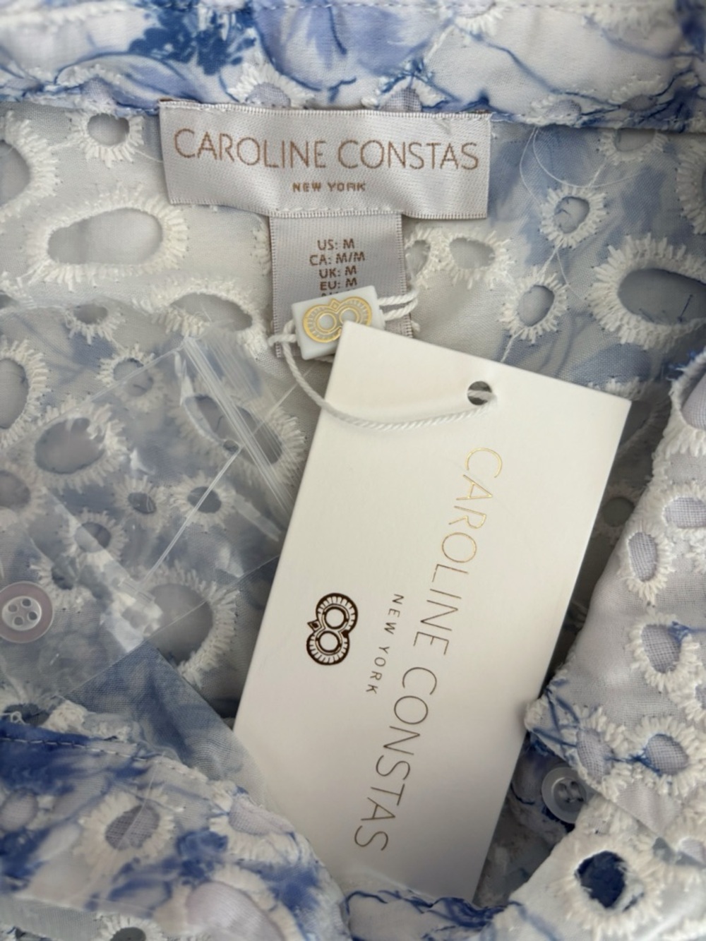 Caroline Constas Blue Floral Eyelet Button Up Top Medium NEW NWT - Picture 6 of 8